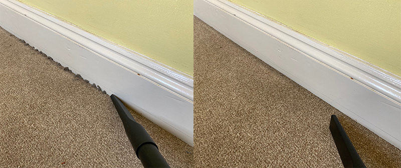 Henry Xtra vacuum cleaner crevice tool cleaning results on skirting boards