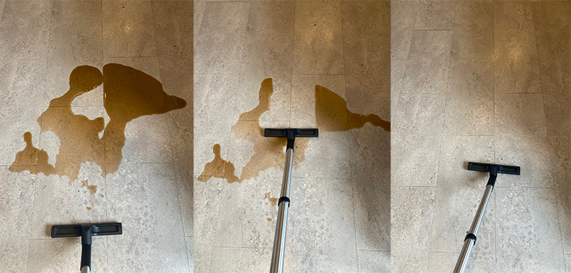 Charles vacuum's squeegee floor tool cleaning results on laminate flooring