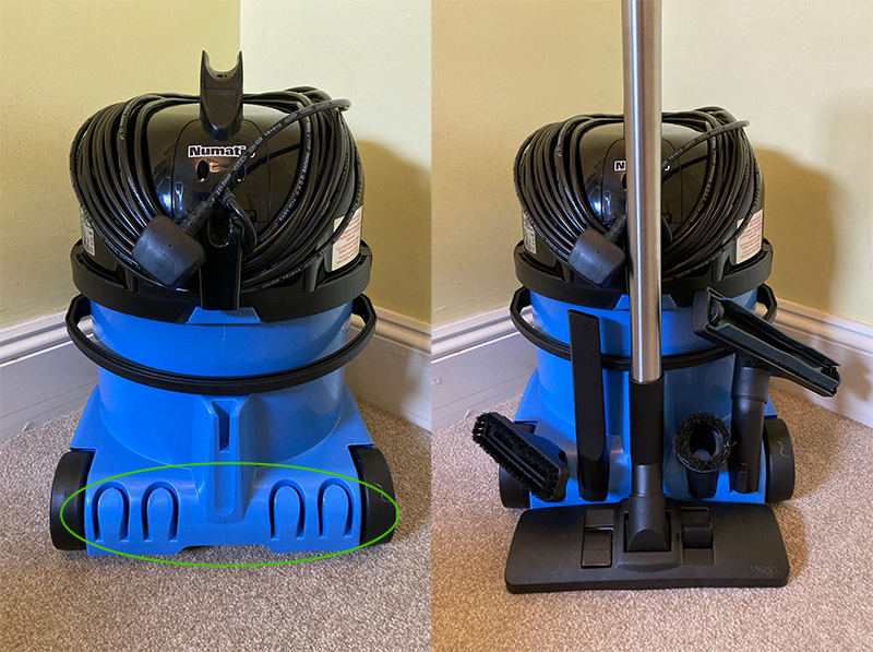 The storage caddy on the rear of the Charles vacuum cleaner