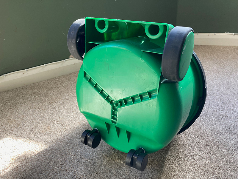 The wheels and casters on the Henry Pet vacuum cleaner.